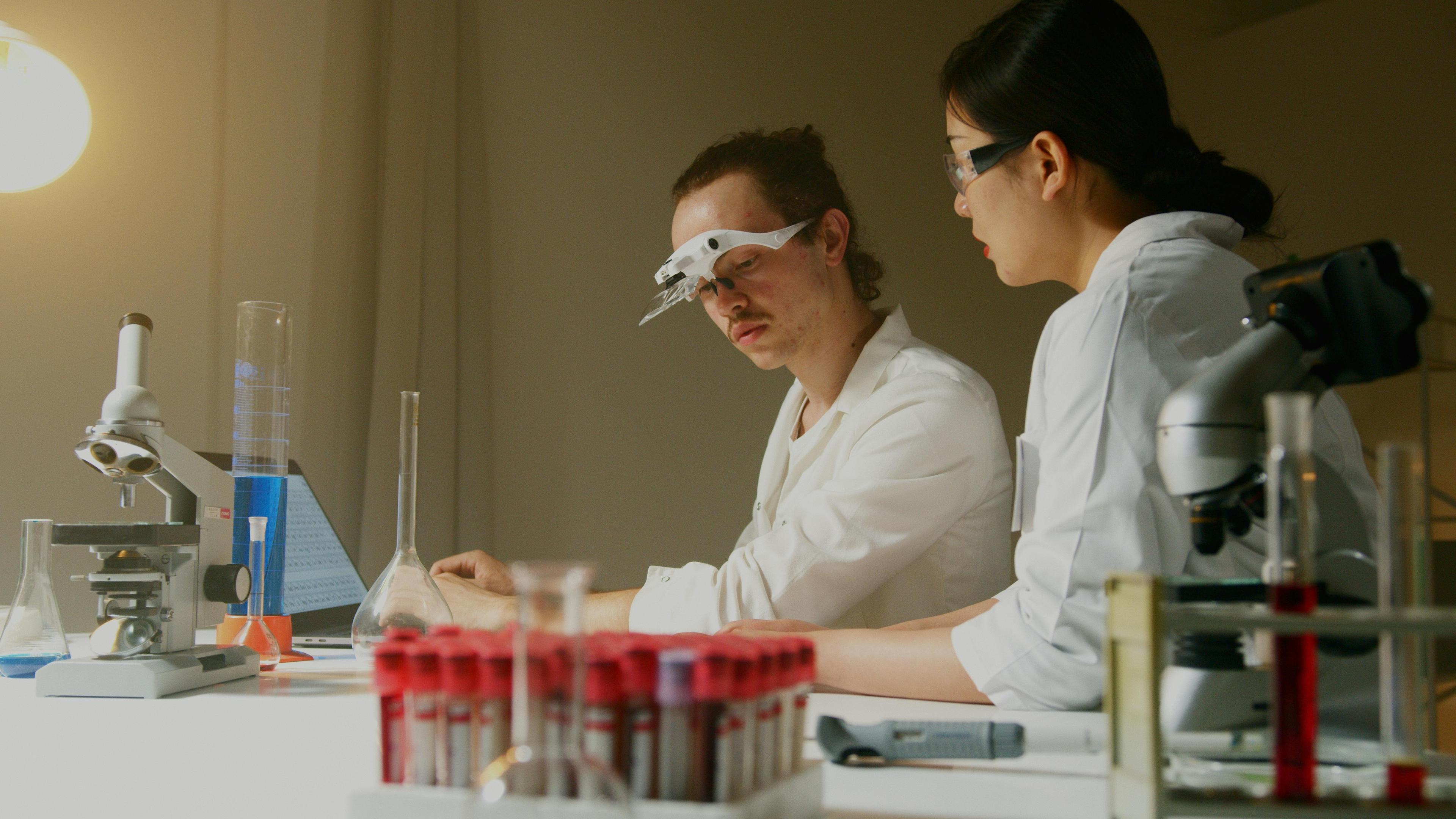 Scientists working in a bioinformatics laboratory